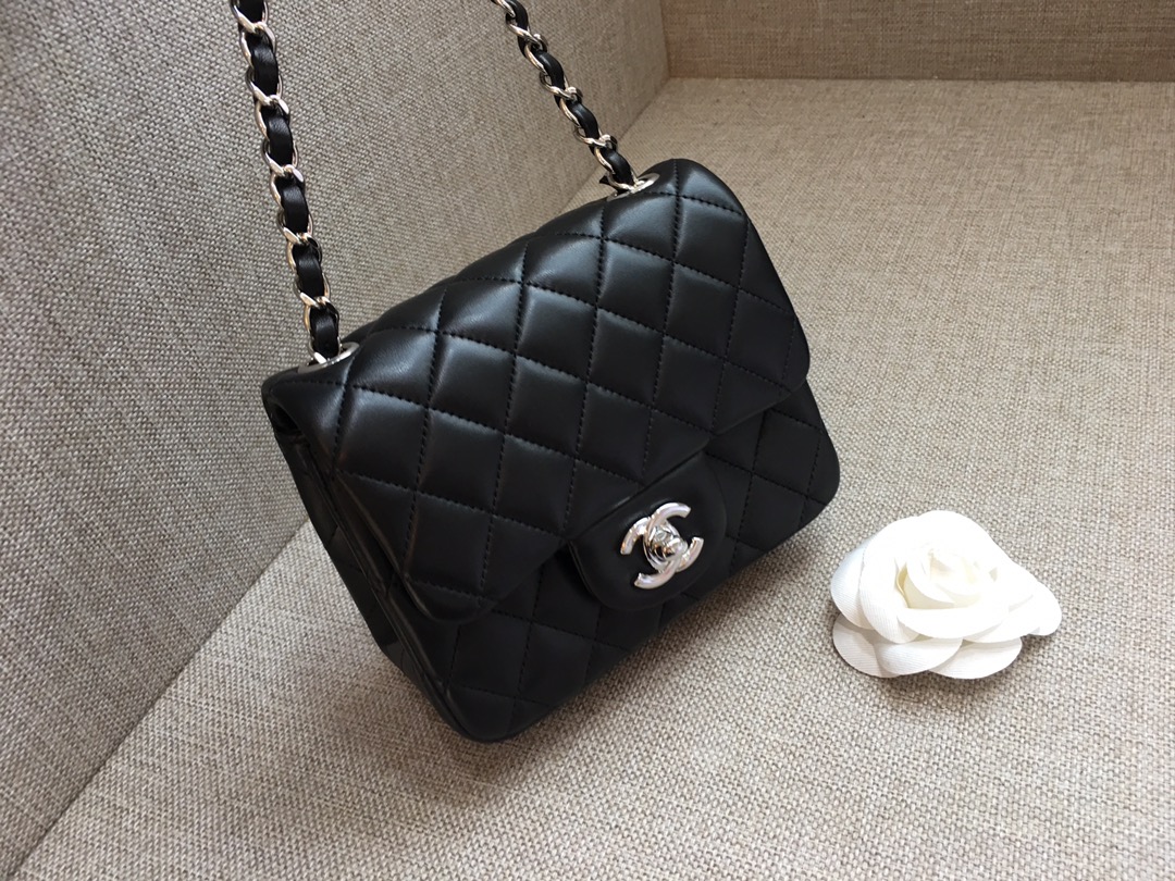 Mini Classic Flap Lambskin Bag A01115 Black/Silver